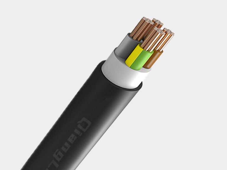 E-YY power cable cross section structure, copper conductor with PVC insulation and outer sheath, industrial buried electrical wire