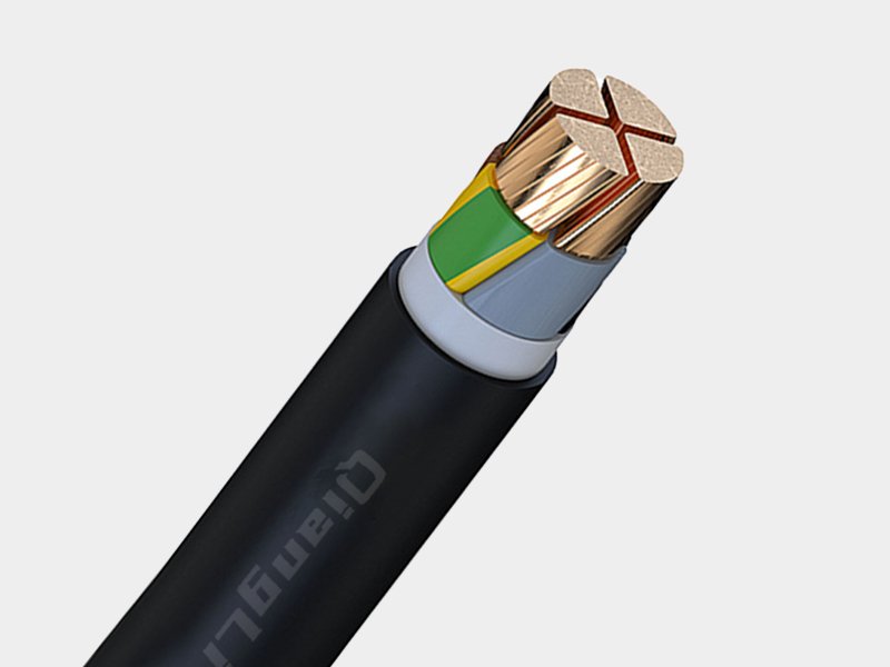 N2XY power cable cross section structure, copper conductor with PVC insulation and outer sheath, industrial buried electrical wire