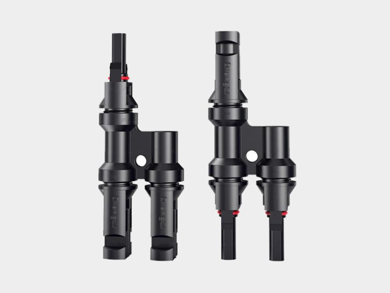 T-type 3-way MC4 solar branch connector, 1500V DC 30A flame retardant PPO housing, certified photovoltaic cable splitter for off-grid and on-grid solar power stations