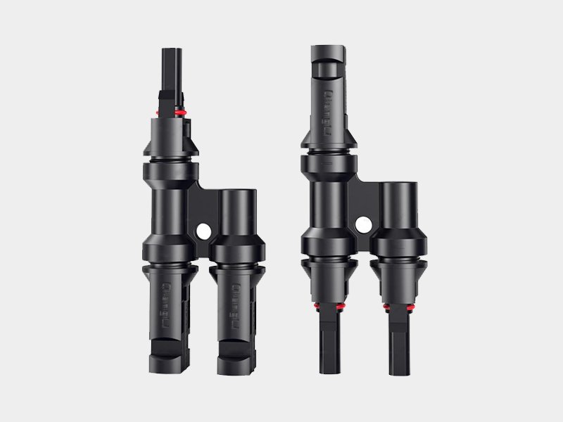 T-type 3-way MC4 solar branch connector, 1500V DC 30A flame retardant PPO housing, certified photovoltaic cable splitter for off-grid and on-grid solar power stations