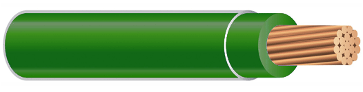 THHN THWN Wire — 19-strand copper conductor with dark green PVC+Nylon insulation, stripped end showing internal copper strands