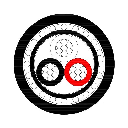 3 Core Aluminium Round Concentric Cable cross-section — three circular XLPE-insulated AAC phase cores, non-hygroscopic tape binder, 8000 series aluminium alloy concentric neutral wires, PVC outer sheath