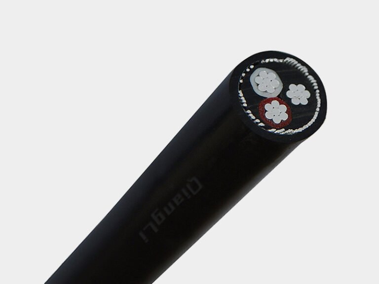 Cut‑end sample of 3‑core aluminium round concentric power cable, underground distribution cable