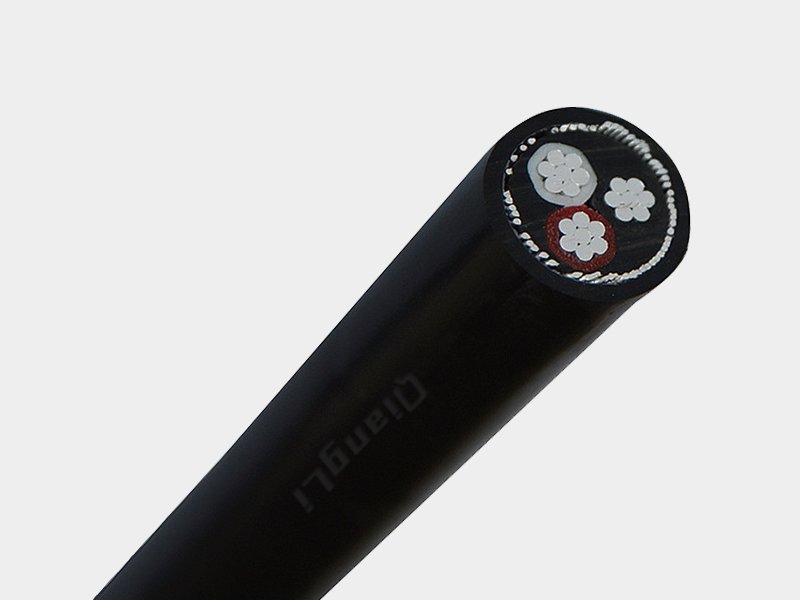 Cut‑end sample of 3‑core aluminium round concentric power cable, underground distribution cable
