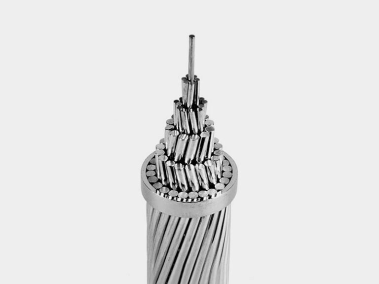 End close-up of AAAC all aluminum alloy stranded overhead conductor, high strength Al-Mg-Si alloy wire per IEC 61089 standard