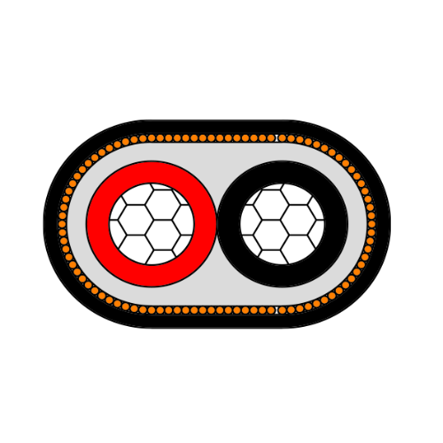 Copper Flat Concentric Cable IEC Standard cross-section — two XLPE-insulated phase conductors in flat parallel layout, non-hygroscopic binder tape, copper wire concentric neutral wires, PVC flat outer sheath